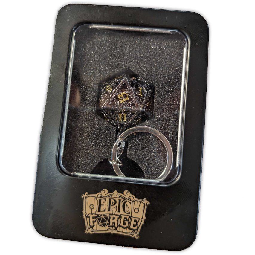 Porte-clés D20 + Set de 7 mini-dés Métal