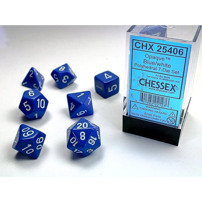 Set de 7 dés Polyhédraux opaques Bleu et Blanc - Chessex