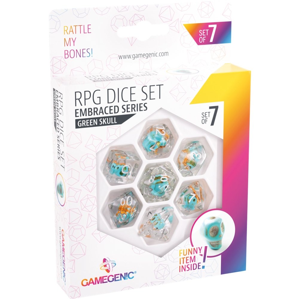 Lot de 7 dés RPG Embraced Series Green Skull - Gamegenic