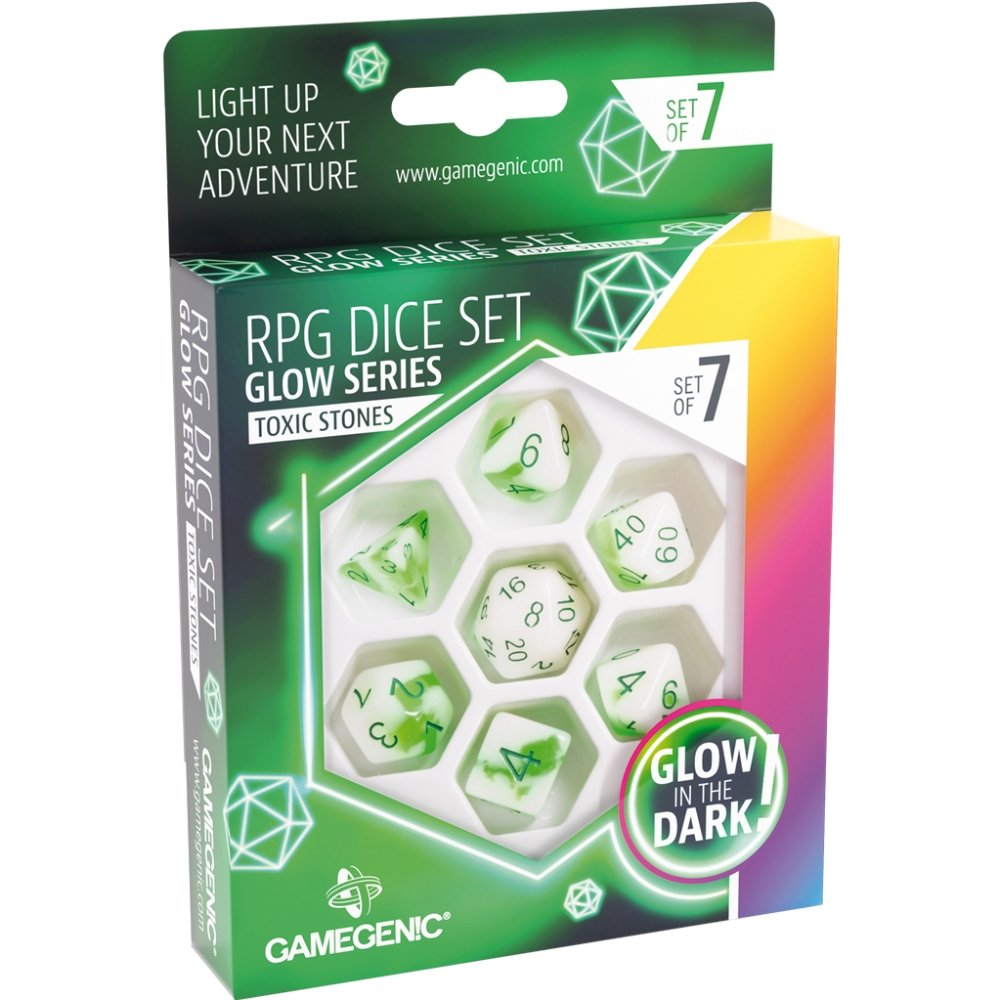 Set de 7 dés RPG Glow Series Toxic Stones - Gamegenic