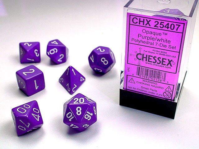 Set de 7 dés Polyhédraux opaque Violet et Blanc - Chessex